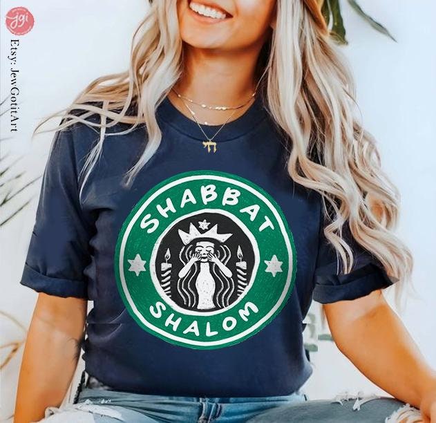 Starbucks Shabbat Shalom Tshirt Unisex graphic israel art jewish, jewish gift Israelite candlesticks  Israeli Coffee Shabbos gifts candles