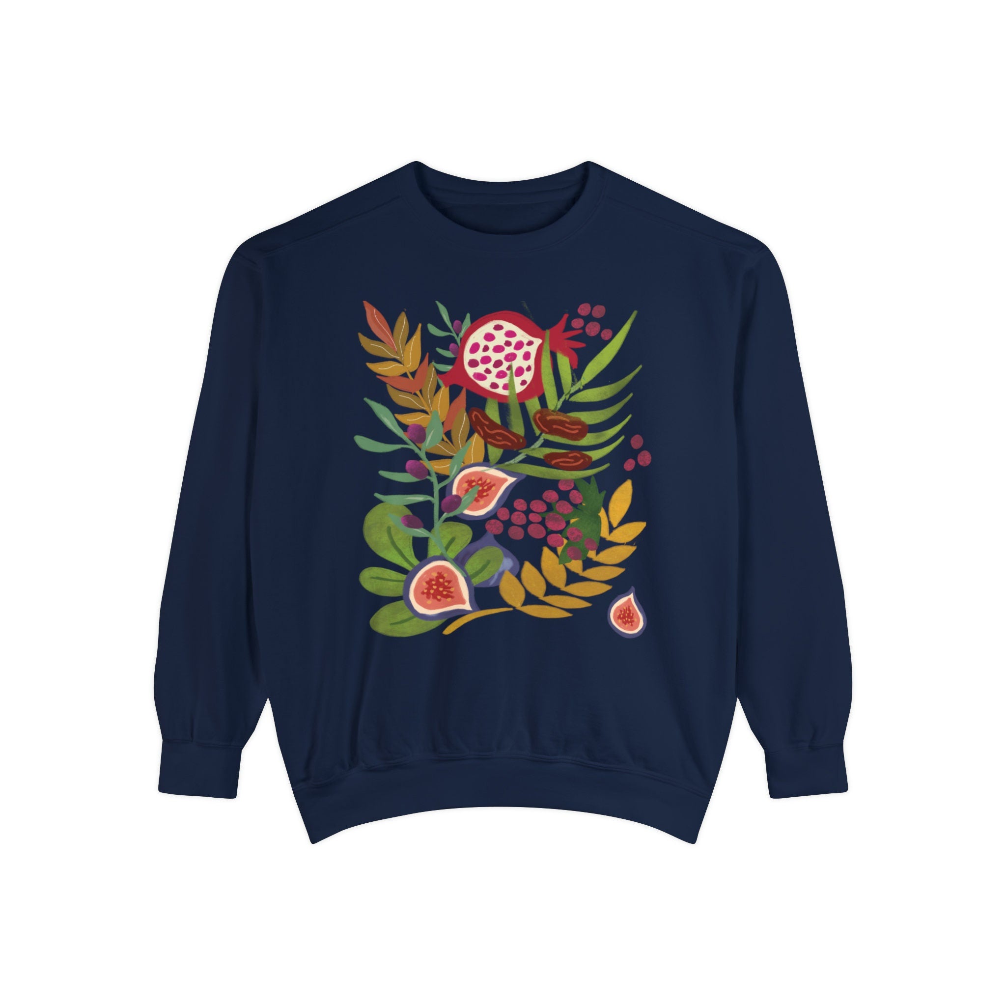 Fruits of Israel Sweatshirt 7 species fruit sweater woman jewish gift Israel Design Hanukkah Sweater Gift for her Garment-Dyed Sweatshirt