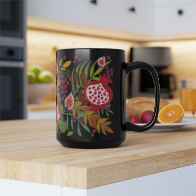7 Fruits of Israel Black Mug 7 Species of Israel Mug, tea cup coffee Ceramic Mug 11oz 15oz work mug morning mug Jewish gift israeli Artist