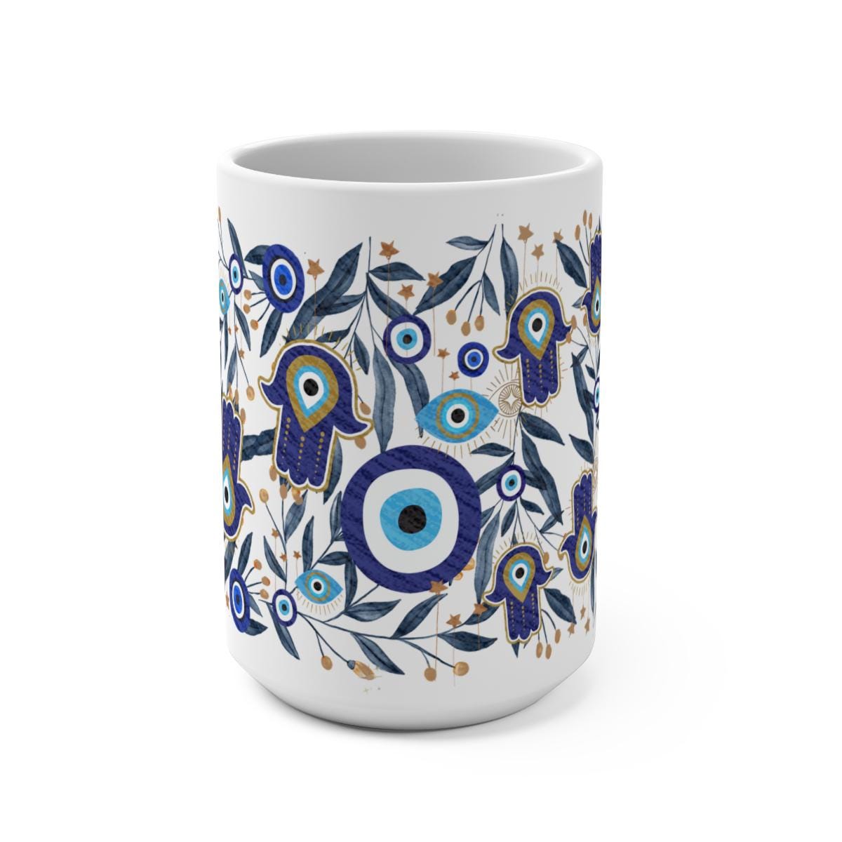 Evil Eye Hamsa Mug 11oz 15oz Am Yisrael Chai, jewish art coffee cup Ceramic Mug Israel jewish gift Rosh Hashanah Gift Israeli Eyes Art
