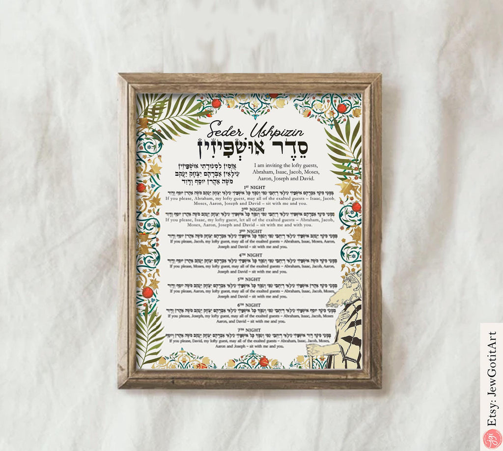 Ushpizin Blessings Seder Printable Sukkot Decoration for Sukkah decor for Sukkot Gift, Download Brachot  feast of tabernacles Hebrew English