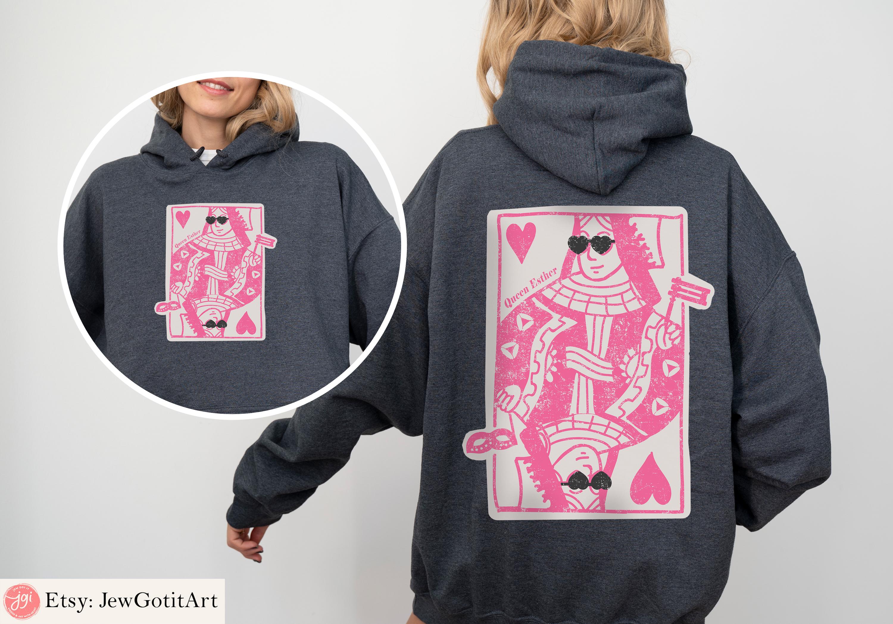 Queen Esther T-Shirt Purim Sweatshirt Unique Purim Costume by Israeli Artist Jewish Holiday Gift Am Yisrael Chai Queen of Hearts Card Shirt