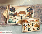 Passover Story Table Runner Egyptian Hieroglyphs Seder Table Decor with Ancient Egyptian Art Pesach Gifts Jewish Holiday Gift Israel Art