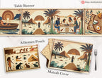 Passover Story Table Runner Egyptian Hieroglyphs Matzah Cover Afikomen Set Seder Table Decor with Ancient Egyptian Art Pesach Gifts Jewish