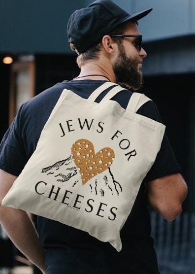 Jews for Cheeses Tote Bag Cotton Canvas | T-Shirt Set | Am Yisrael Chai | Jewish Humor Art Shavuot Israeli Artist Jewish Art Rosh Hashanah