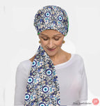 Evil Eye Hamsa Scarf Light Headwrap Pattern Fabric Hair Covering Jewish Women’s Accessories Israeli Artist Design Am Yisrael Chai Eyes Art