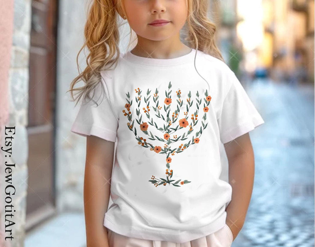 Menorah Hanukkah Shirt Sweater T-Shirt Unisex Floral Art Sweatshirt Jewish Gift from Israeli Artist Israel Jewish Chanukah Israeli Artist