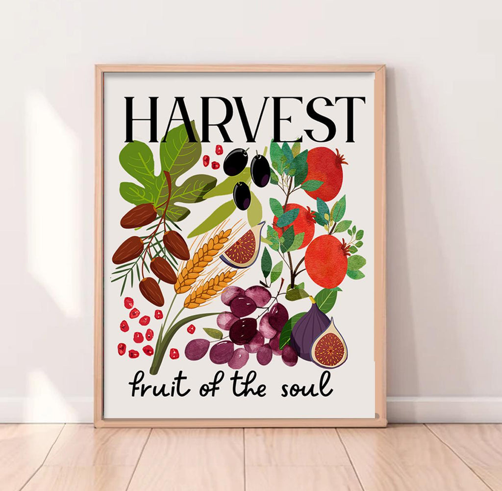 Harvest Wall Art 7 Species of Israel Botanical Print Shavuot Decor Farm Kitchen Art Jewish Holiday Gift Garden-Inspired Design Israel Art