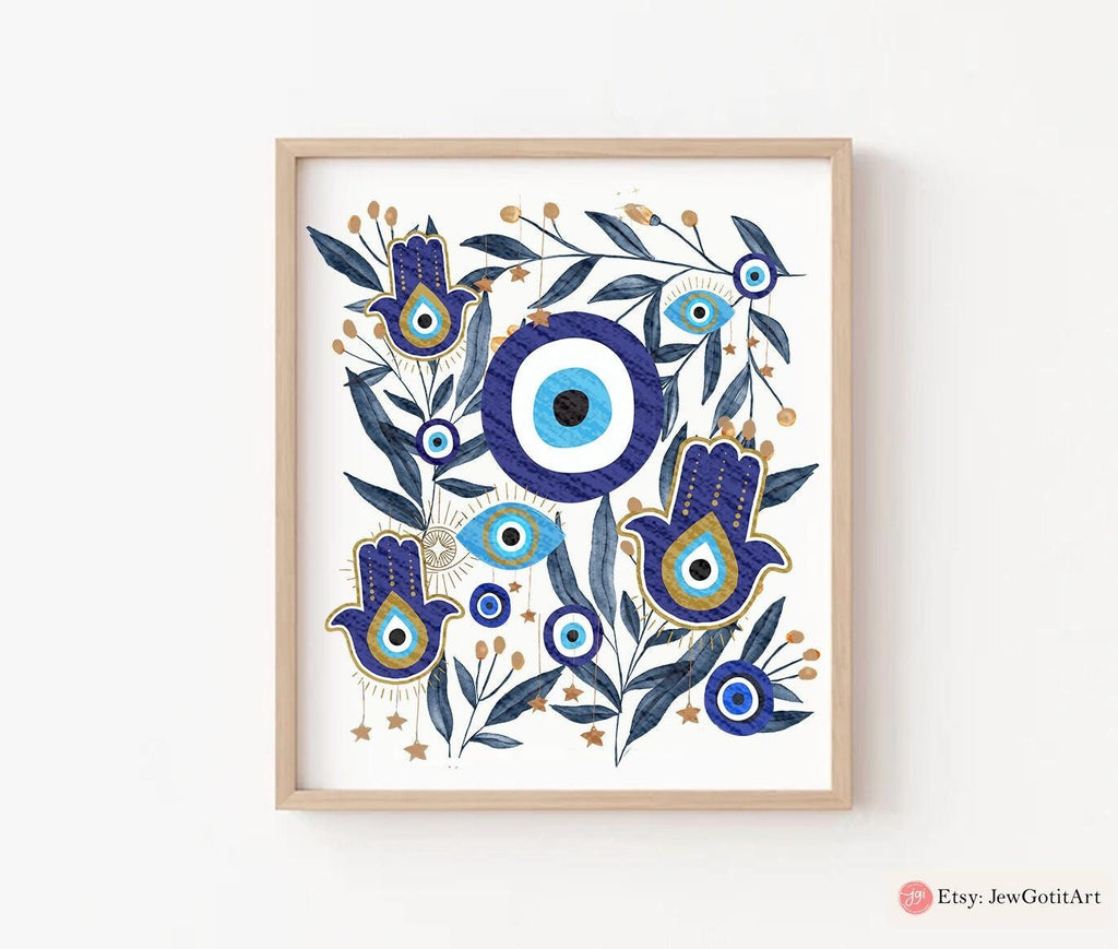 Evil Eye Hamsa Wall Art Print Hamsa Hand Am Yisrael Chai jewish gift Israeli Artist Rosh Hashanah Gift Jewish Gifts Art Poster Eyes Art