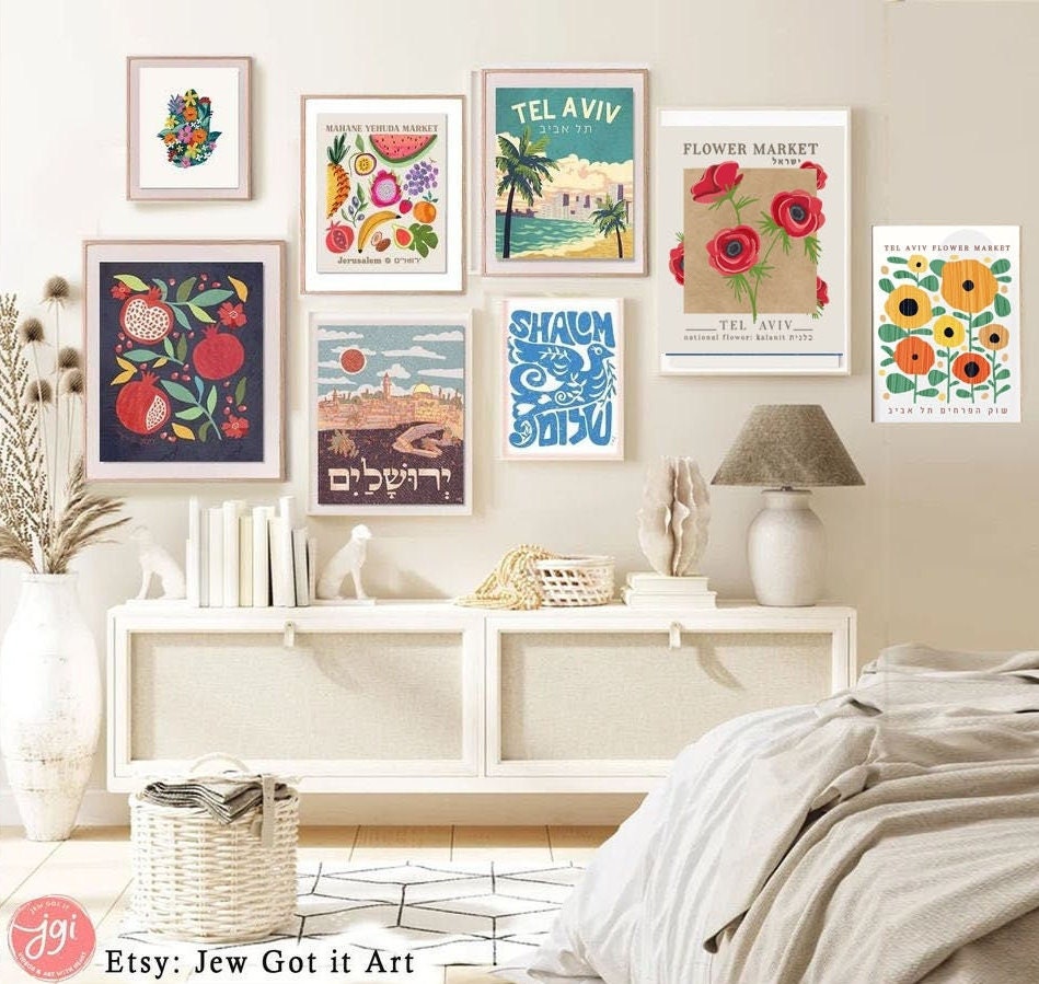 Flower Market Kalanit Flower of Israel Wall Art Poster Print Israel Jewish gift Hand drawn Flowers Art Yisrael Chai gifts Israeli Artist