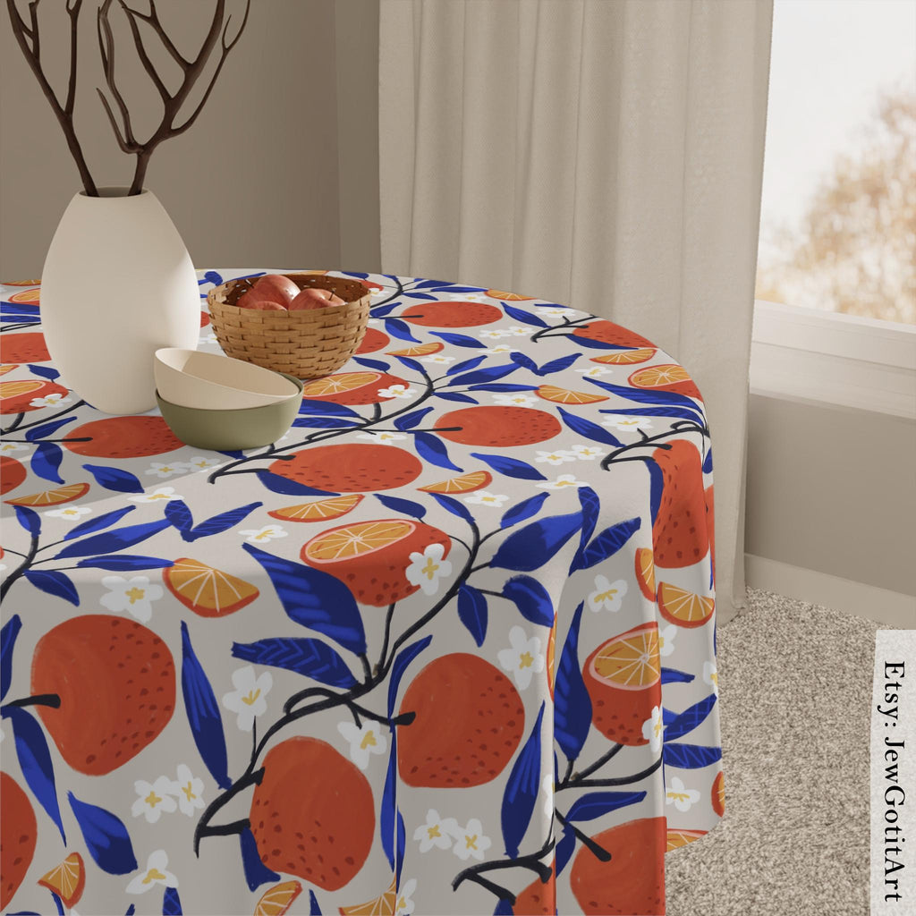 7 Species Israel Tablecloth Indoor/Outdoor Cotton or Polyester Fruit Israeli Artist Home Decor Shabbat Fruit art Hanukkah Gifts Pomegranate