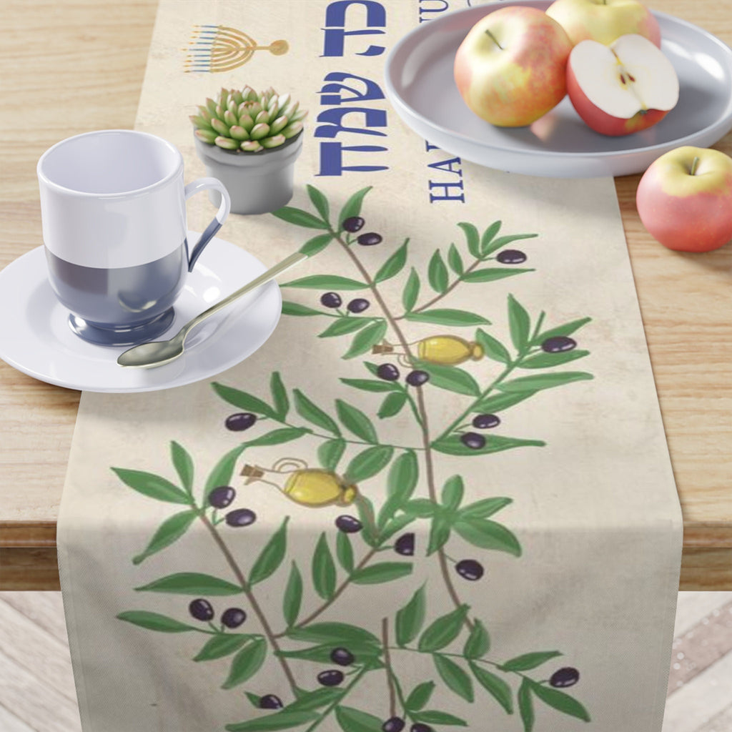 Hanukkah Table Runner, personalized Add name Jewish gift chanukah, Israel olive branch oil am yisrael chai jewish gift israel art customized