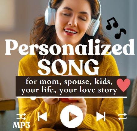 Create a Custom Song Personalized Music Lyrics Unique Birthday Gift Wedding Anniversary Digital MP3 Download Made Just for You Mother's Day