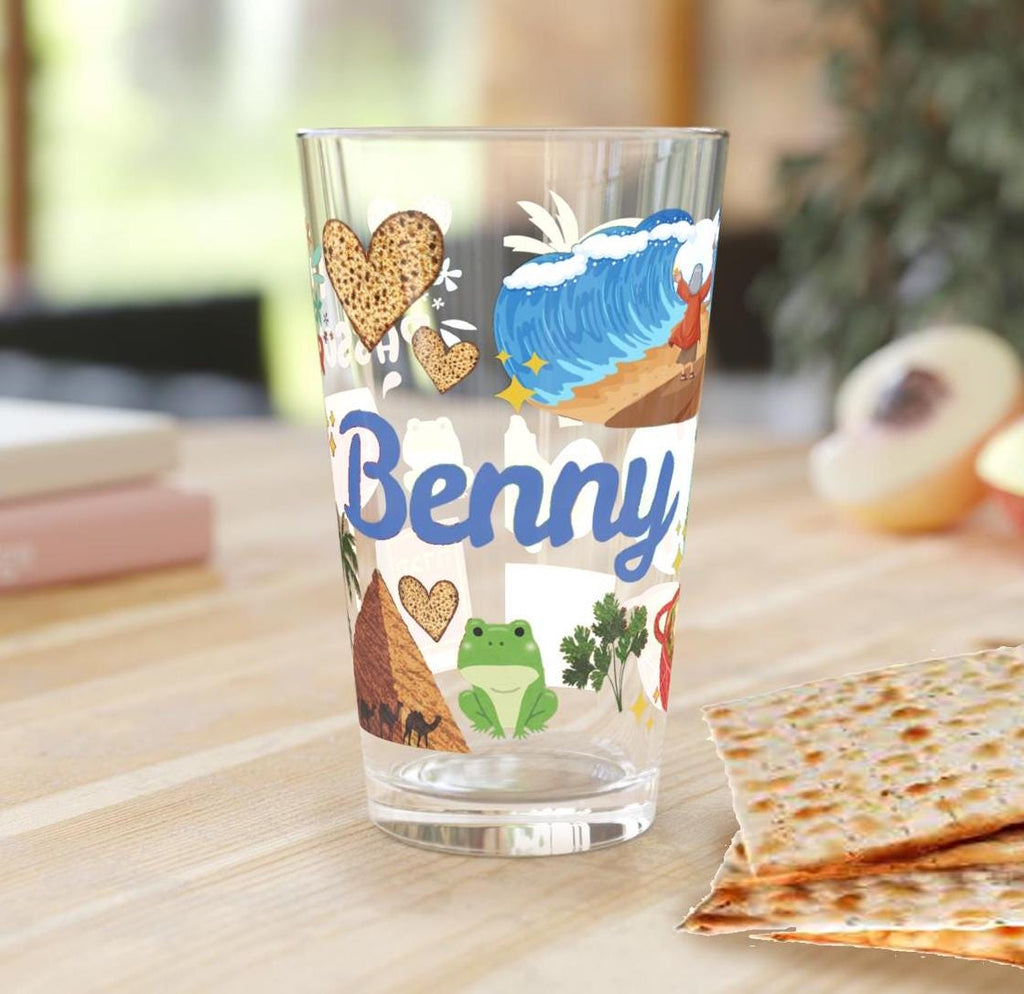 Passover Pint Glass 16oz Kids Gift Adult Jewish Holiday Drinkware Seder Table Decor Pesach Beer Mug Matzah Judaica Kitchen Gift Israel Art