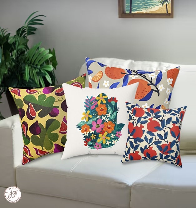 Israel Patterns Faux Suede Square Pillow home decor pillow couch modern pattern gift idea fruit flowers Passover Pesach gifts FREE SHIPPING