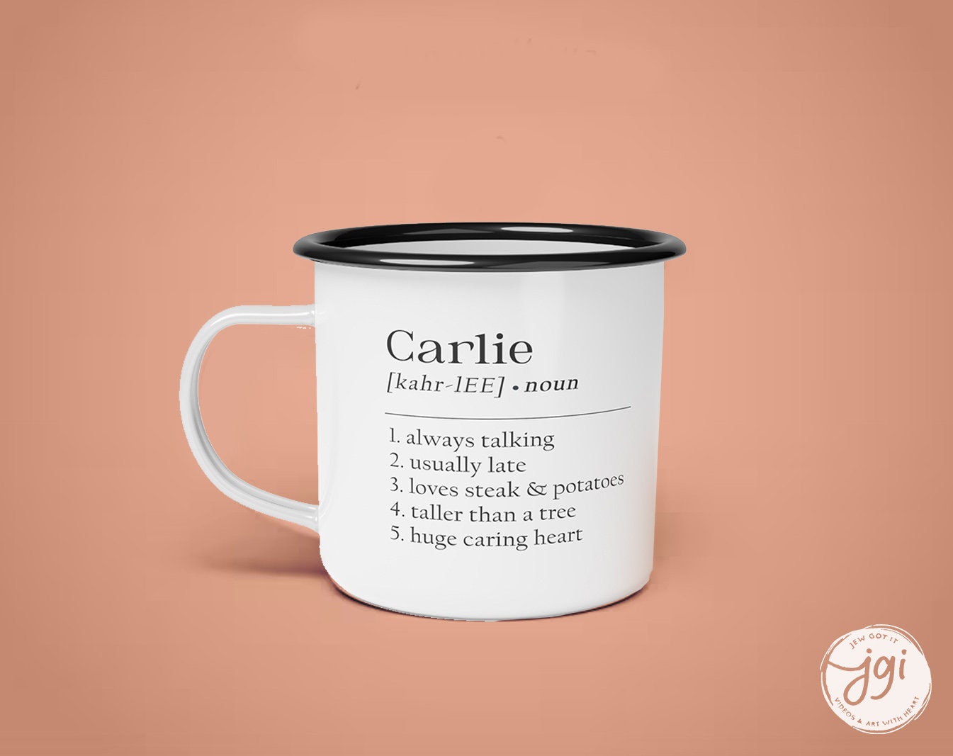 Personalised Name, dictionary word fun, Enamel Camping Mug, Gifts Ideas For Camper van Metal Insulating Hot Cold Outside, Mug, gift, gifts