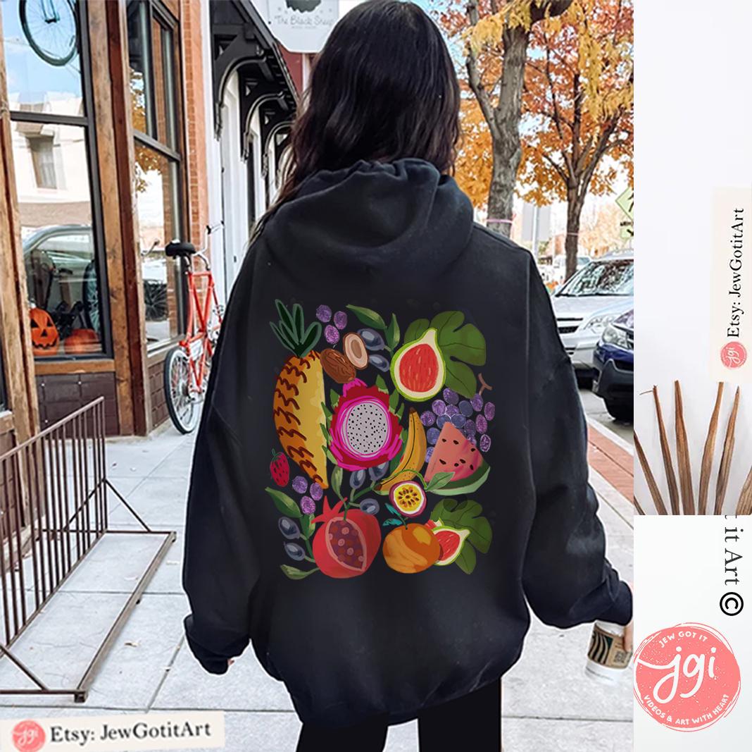 Israel Fruits Unisex Sweatshirt | Shuk Market Jerusalem Pomegranate Art Jewish Gifts & Hanukkah Gifts | Israeli Artist Fruit Art Fruits Art