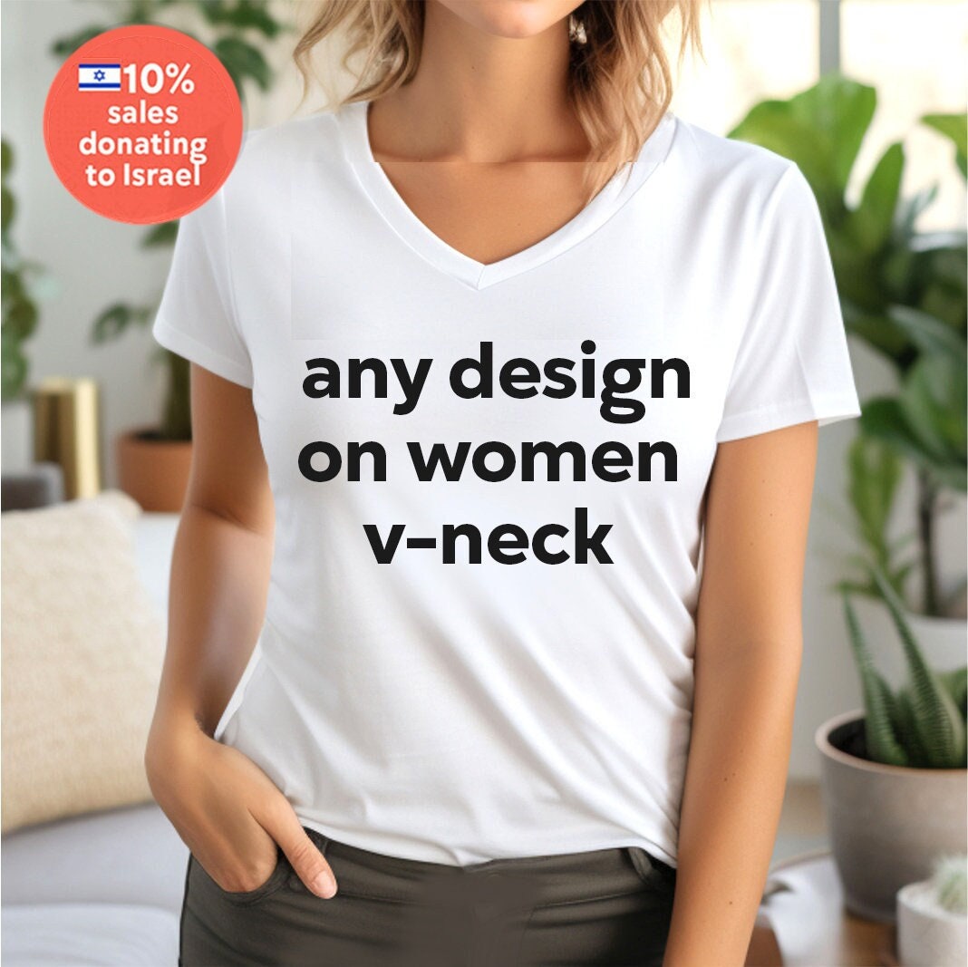 Any Design on Women's V-Neck Shirt, Unisex Jersey Short Sleeve V-Neck Tee, Hanukkah hanukkah gifts tshirt graphic tee Israel art, Am Yisrael
