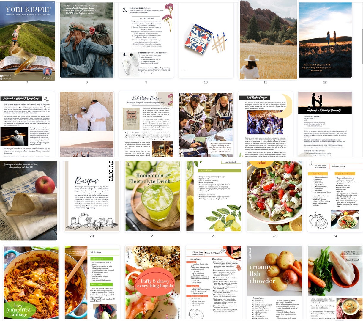 Printable Yom Kippur Cookbook pre post fast recipes,  Spiritual Prep Download, blessings, Ebook, shana tova, gift, Digital, jewish holiday