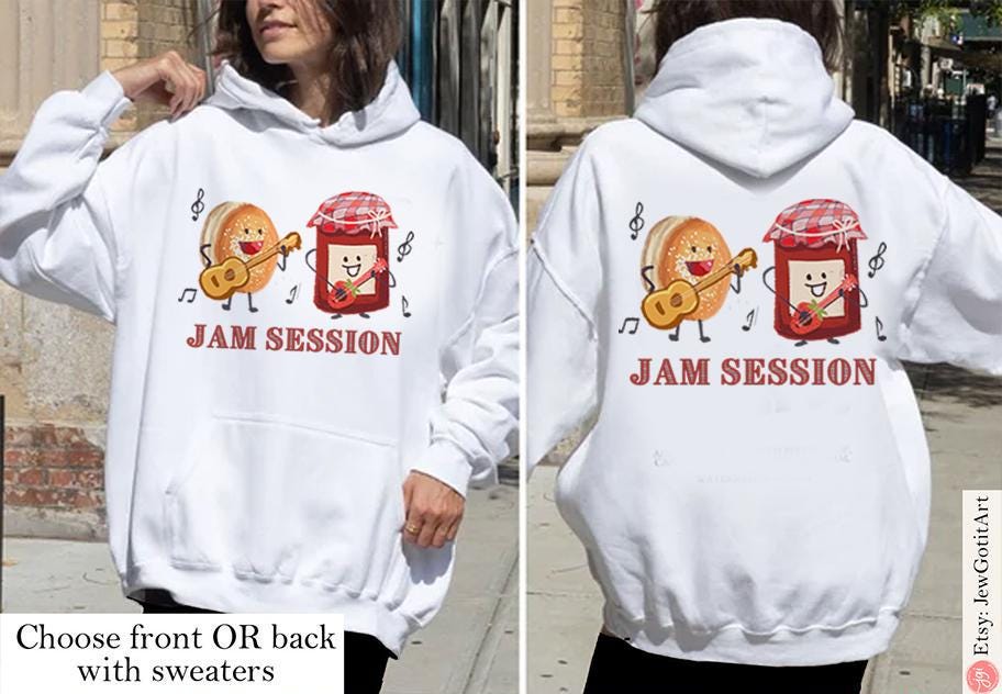 Let’s Jam Shirt| Hanukkah Sweater, Sweatshirt, Hoodie Unisex Jewish Gift Israel Art T-Shirt Jelly Donut Sweatshirt for Men & Women