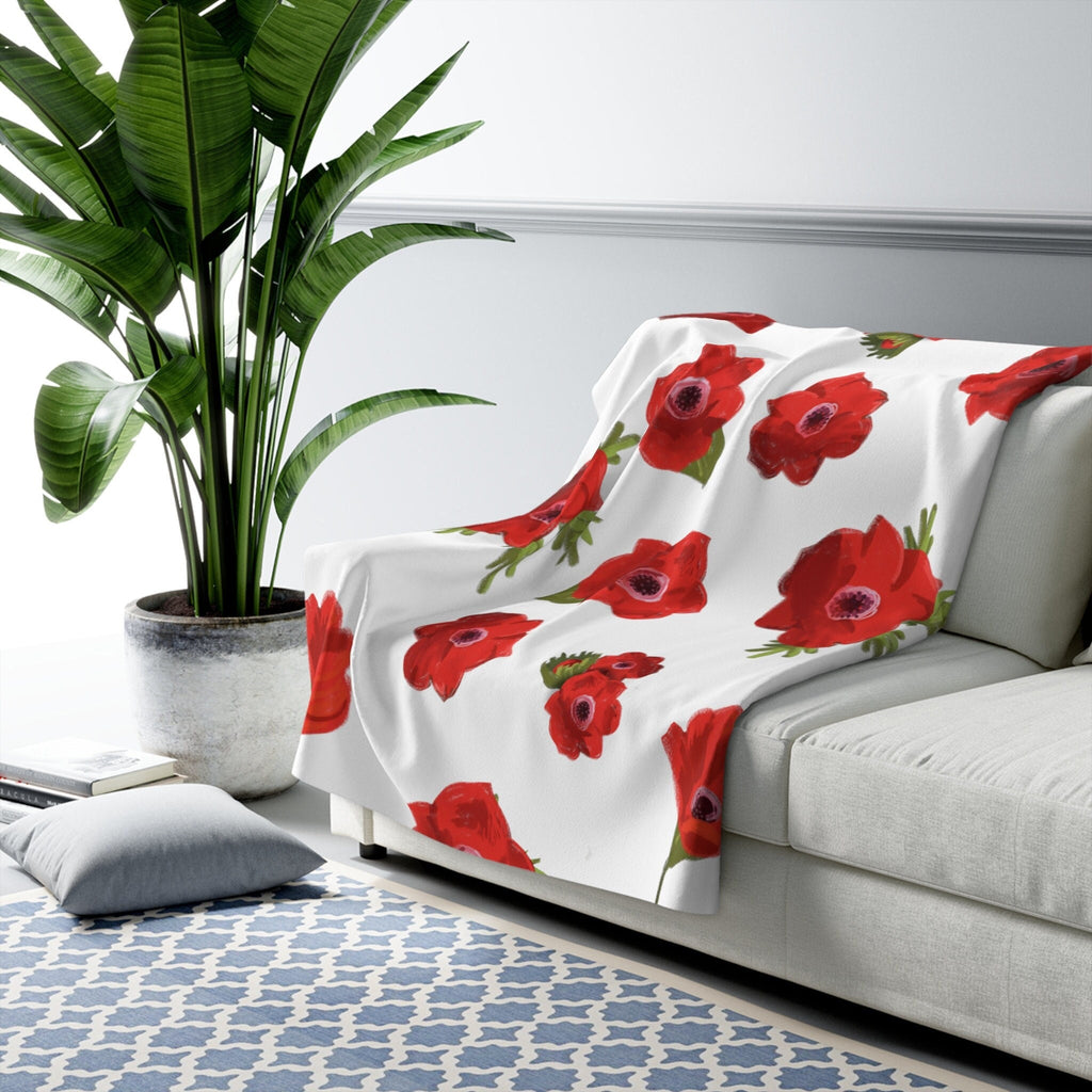 Israel Kalanit Flower Blanket Velveteen throw blankets 30x40 50x60 60x80 Art Jewish Holiday Purim Red Gifts gift flowers Israeli Artist