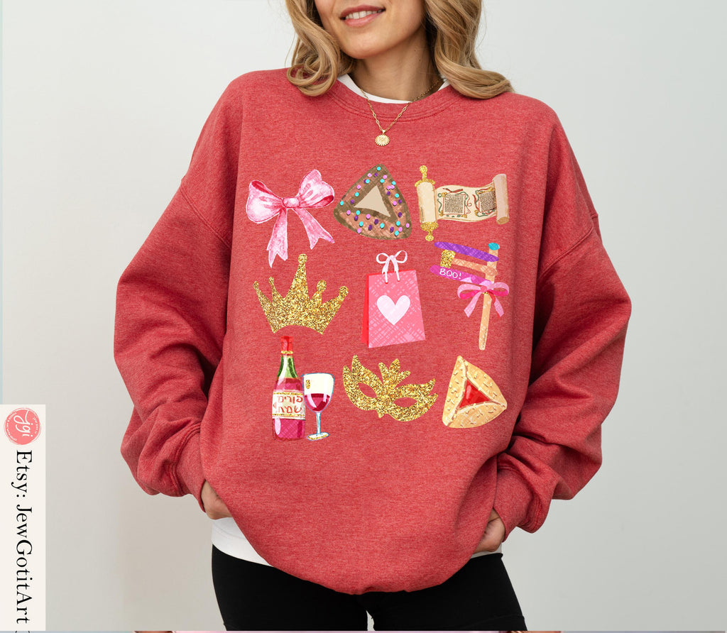 Purim T-Shirt Costume Shirt Artist Jewish Gift Israel Pride Apparel Sweatshirt Am Yisrael Chai Purim Costume Coquette Bows Hamantaschen