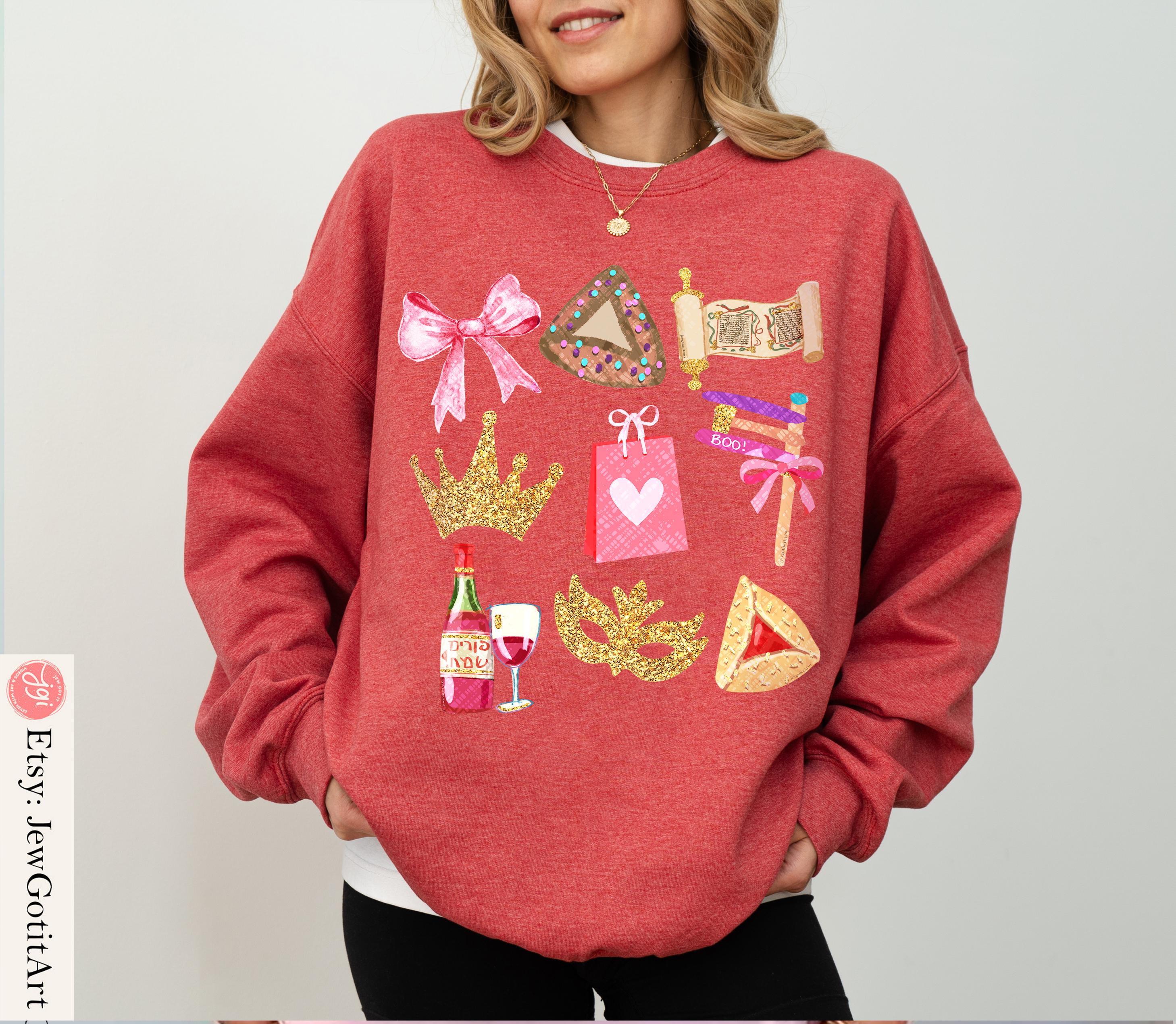 Purim T-Shirt Costume Shirt Artist Jewish Gift Israel Pride Apparel Sweatshirt Am Yisrael Chai Purim Costume Coquette Bows Hamantaschen