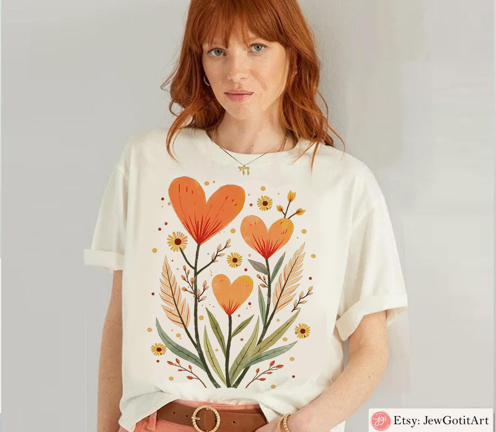 Flower Blooming T-Shirt Israeli Artist Graphic Tee Am Yisrael Chai Shirt Heart Israel Sweatshirt Jewish Gift Jewish Shirt