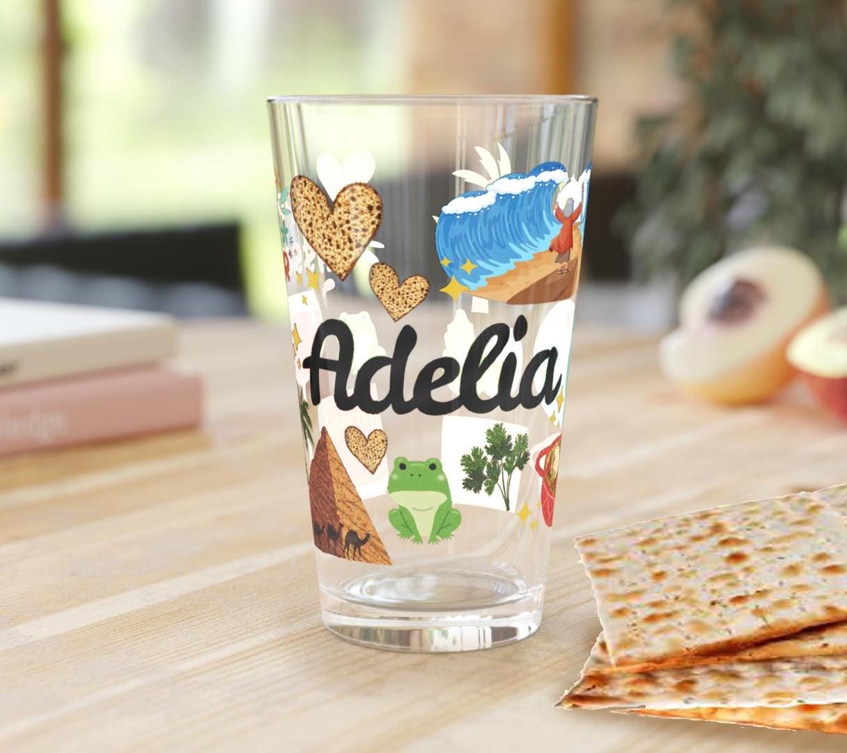 Passover Pint Glass 16oz Kids Gift Adult Jewish Holiday Drinkware Seder Table Decor Pesach Beer Mug Matzah Judaica Kitchen Gift Israel Art