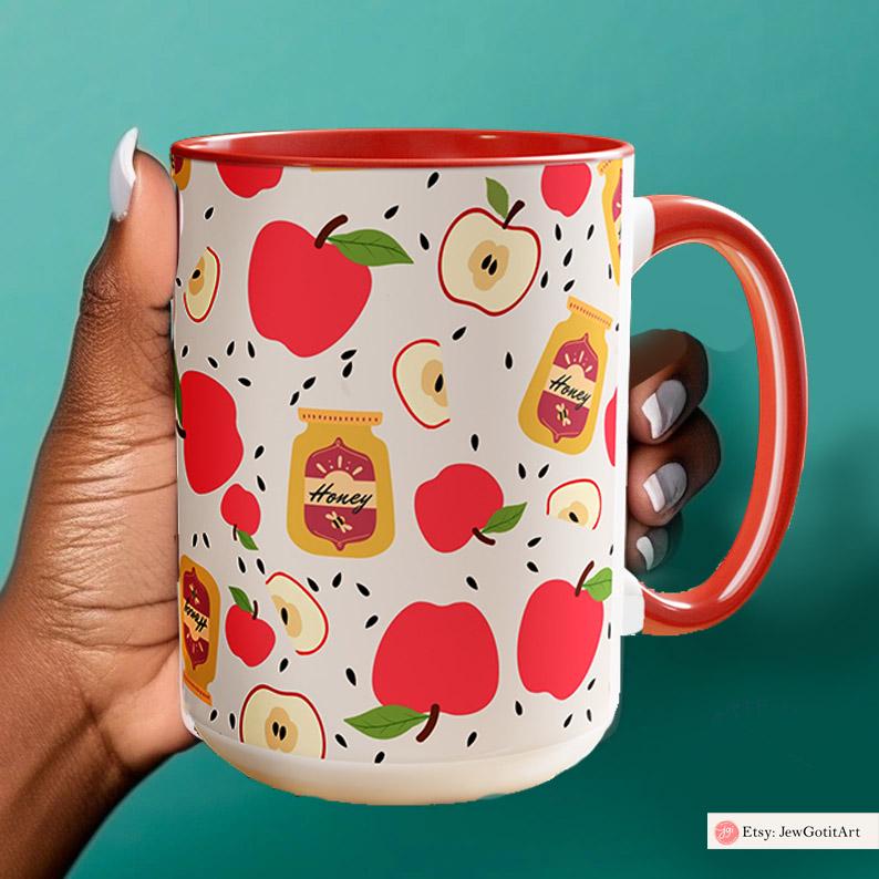 Rosh Hashana Apple Honey Mug Accent Coffee Mugs 11 oz 15 oz red blue Am Israel Chai jewish gift Israelite Israeli Rosh Hashanah gifts