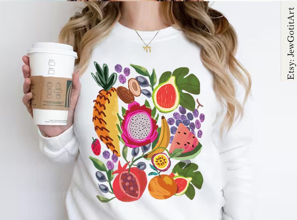 Fruits Israel Hoodie Sweatshirt Unisex Hanukkah Gifts, Am Yisrael Chai Jewish gift Israel art chanukah woman shirt kid Fruit Art Fruits