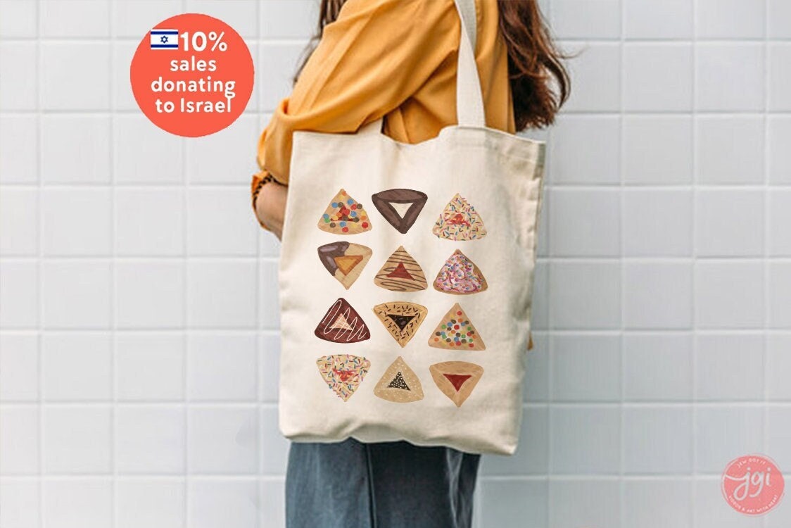 Hamantaschen Purim Tote Bag Mishloach Manot Canvas Shopping jewish Holiday gifts Israel Art gifts Israeli Artist Personalized Custom Israel
