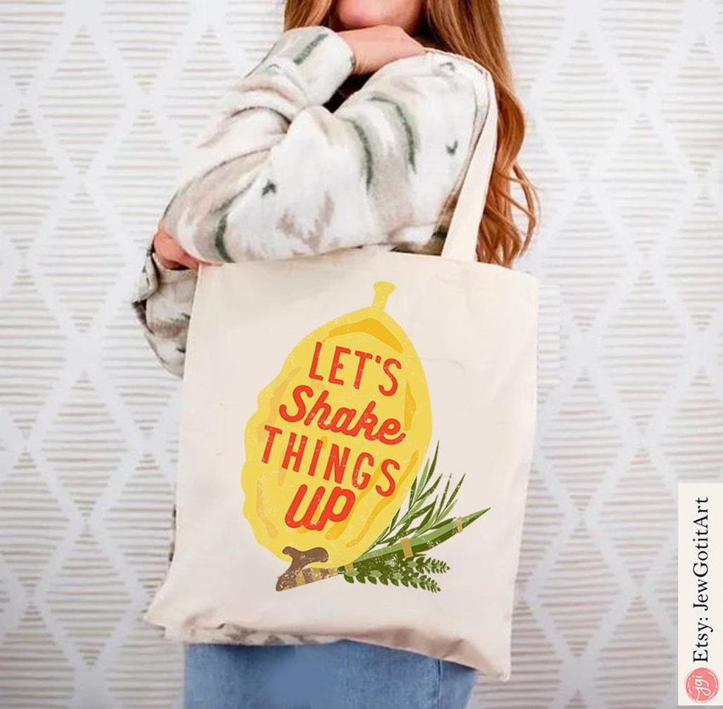 Etrog Sukkot Shake Tote Bag Jewish Art Am Yisrael Chai jewish gift Israeli Artist Israel Sukkah Decoration Jewish Holiday Gifts Market Art