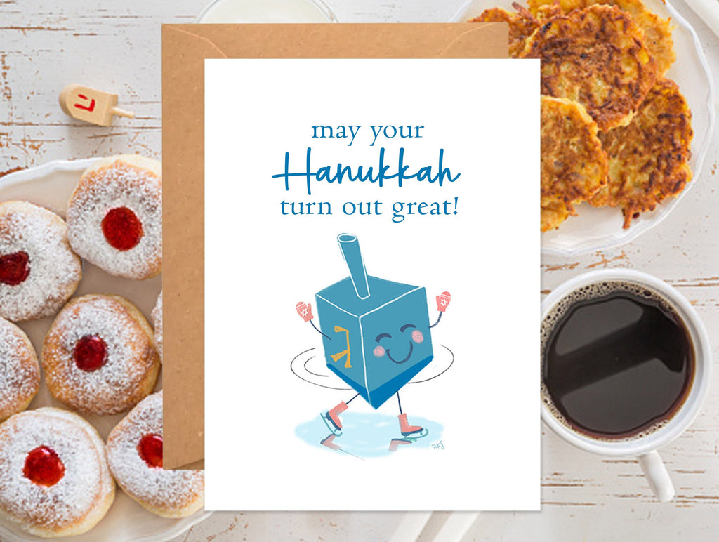 Dreidel Funny Holiday Cards Happy Hanukkah Card Dreidel, Chanukah Card Greeting Cards Holiday Card Set, Dreidel ice skater Hanukkah card set