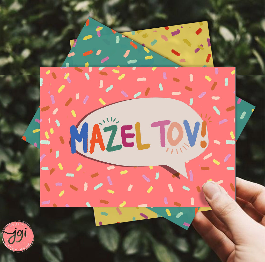 4 MAZEL TOV Greeting Cards Bundle of 4 | Congrats card | Jewish, Hebrew, mazel tov designs, Jewish Art, Bar Bat Mitzvah, Wedding