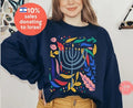 Hanukkah Flower Menorah Sweater Holiday Sweatshirt Stand with Israel Hanukkah hanukkah gifts Jewish gift Israel art chanukah woman gift idea