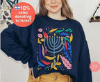 Hanukkah Flower Menorah Sweater Holiday Sweatshirt Stand with Israel Hanukkah hanukkah gifts Jewish gift Israel art chanukah woman gift idea