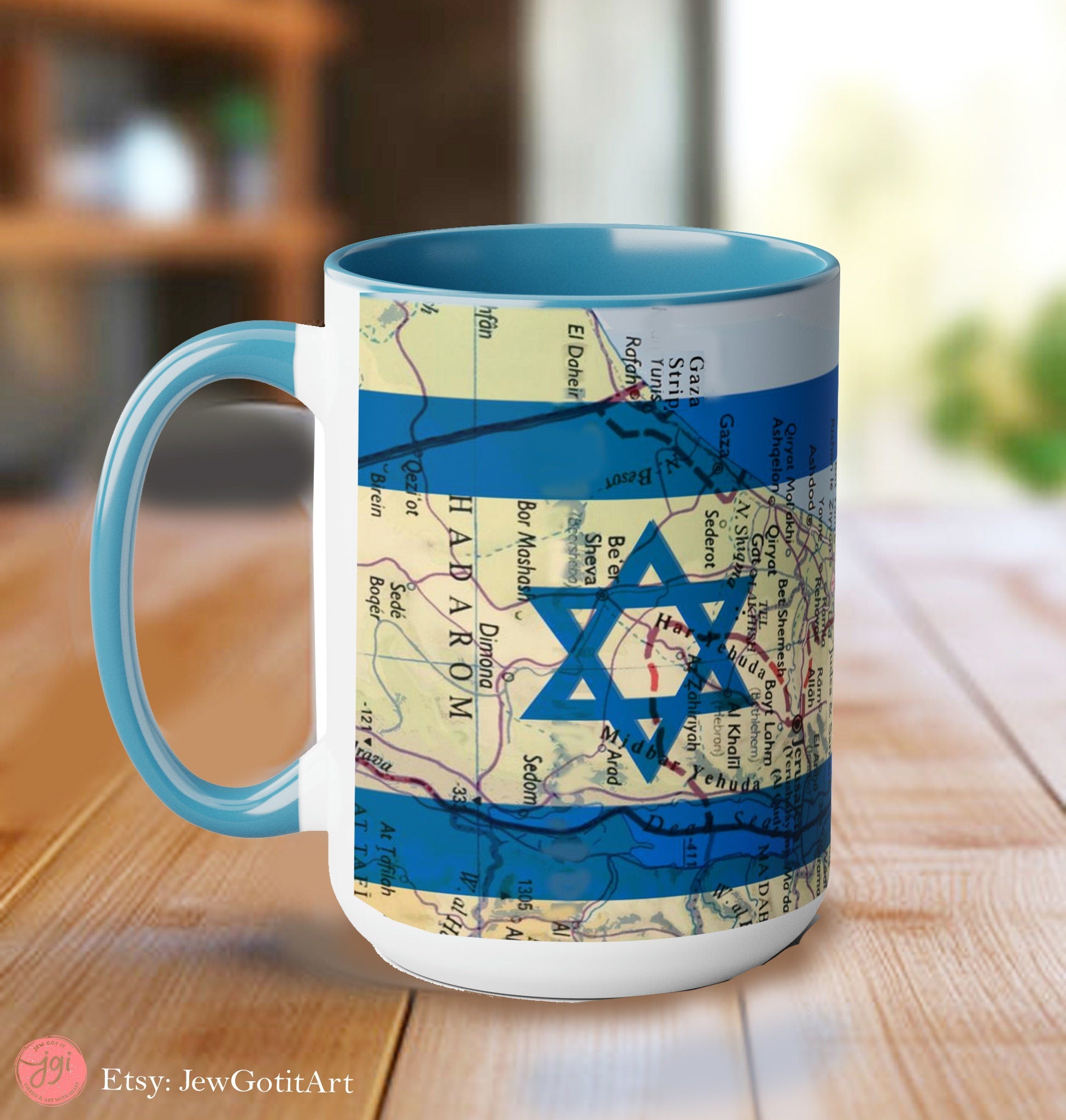 Israel Map Flag Mug Accent Coffee Mugs 11 oz red blue Am Israel Chai jewgotitart jewish gift Israelite Israeli Passover Pesach gifts 15 oz