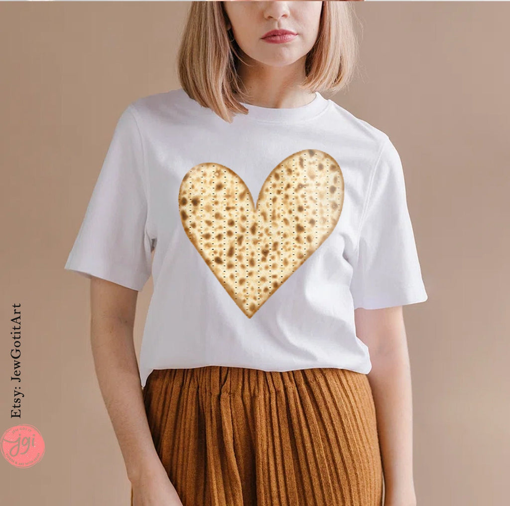 Passover Matzah Heart Shirt Jewish Gifts Tshirt Am Yisrael Chai Pesach Seder Unisex Cotton Tee Jewish Holiday Decor Israeli Artist Matza art