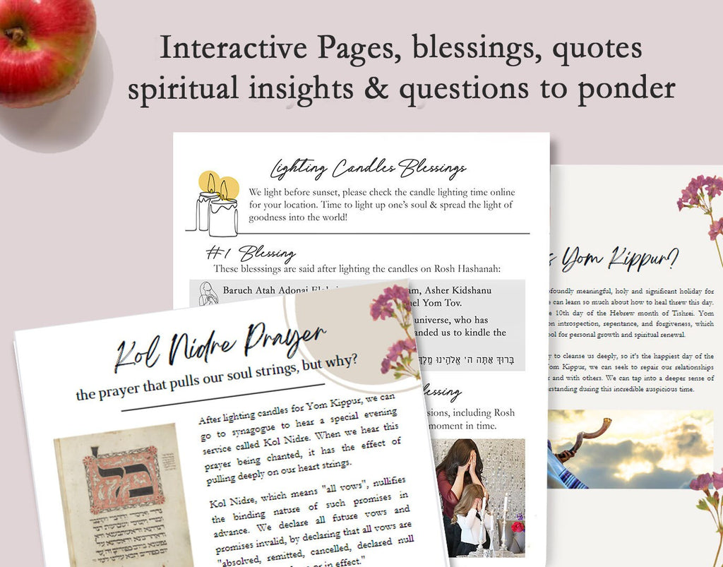 Hardcover Yom Kippur Book Spiritual Prep and Cookbook Recipes for pre post Fast, blessings, shana tova, jewish holiday, decorations, gift