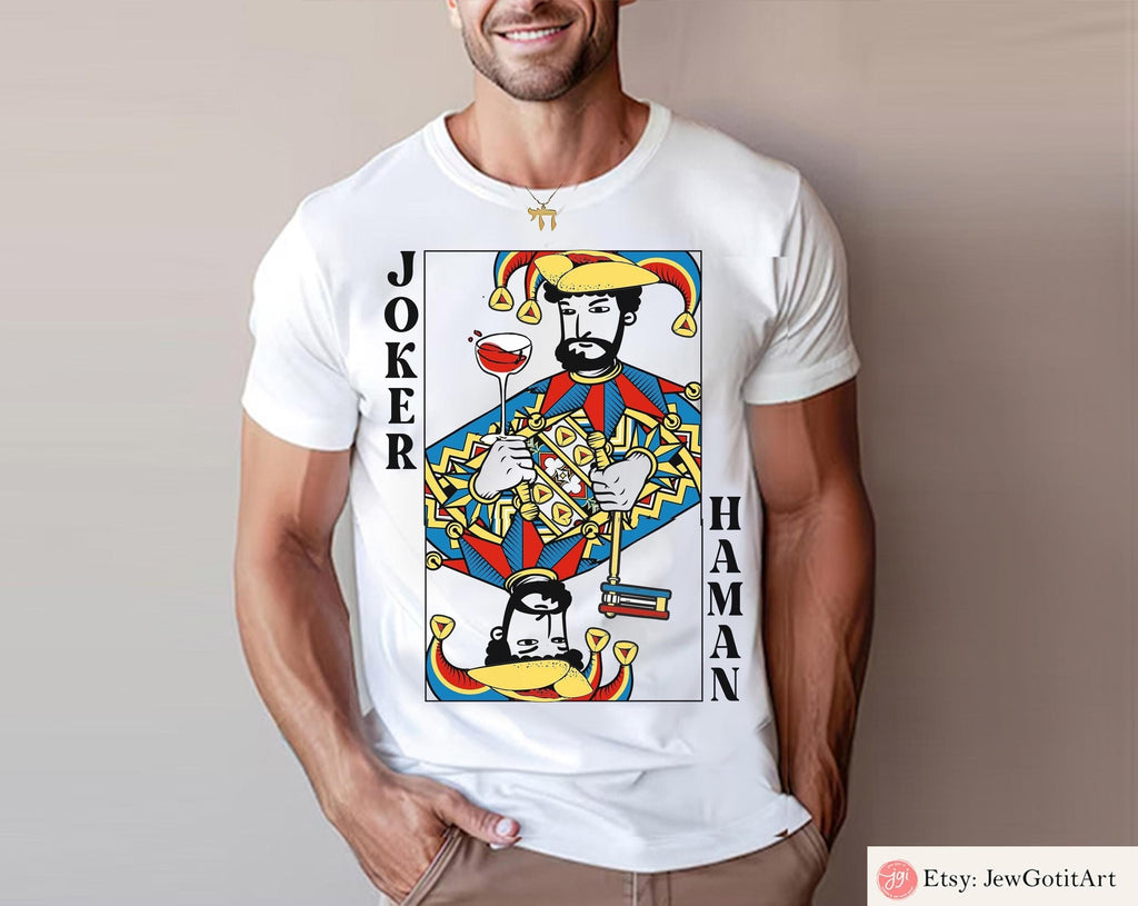 Haman Joker T-Shirt Purim Sweatshirt Unique Purim Costume by Israeli Artist Perfect Jewish Holiday Gift Am Yisrael Chai Queen Card Shirt