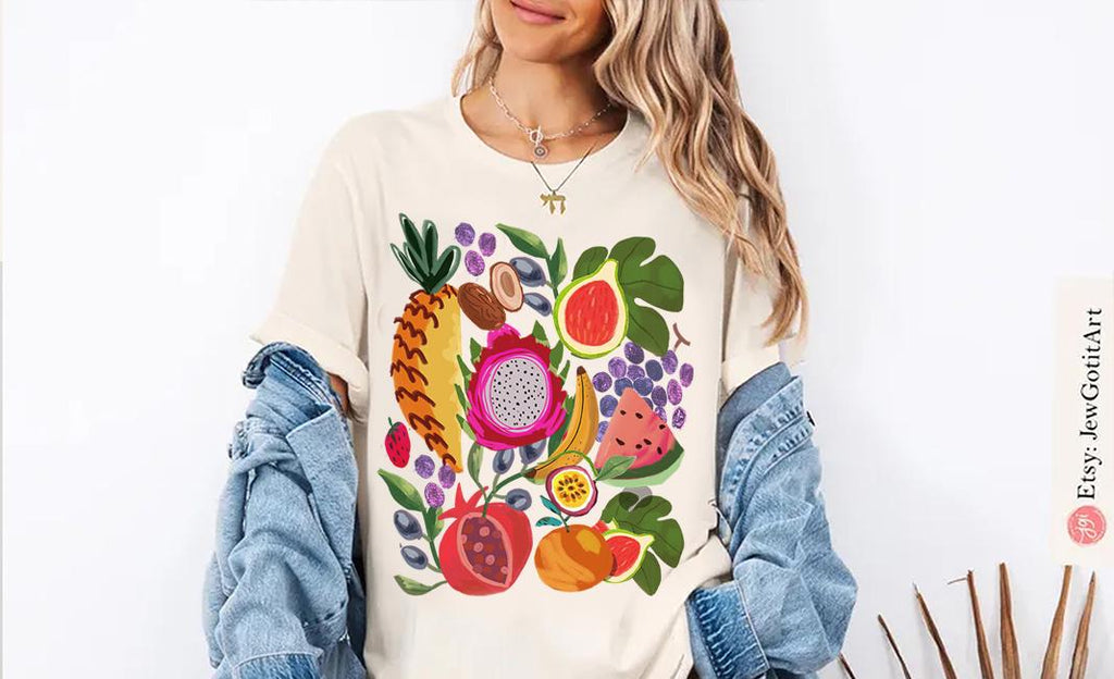 Israel Fruits Unisex Sweatshirt | Shuk Market Jerusalem Pomegranate Art Jewish Gifts & Hanukkah Gifts | Israeli Artist Fruit Art Fruits Art