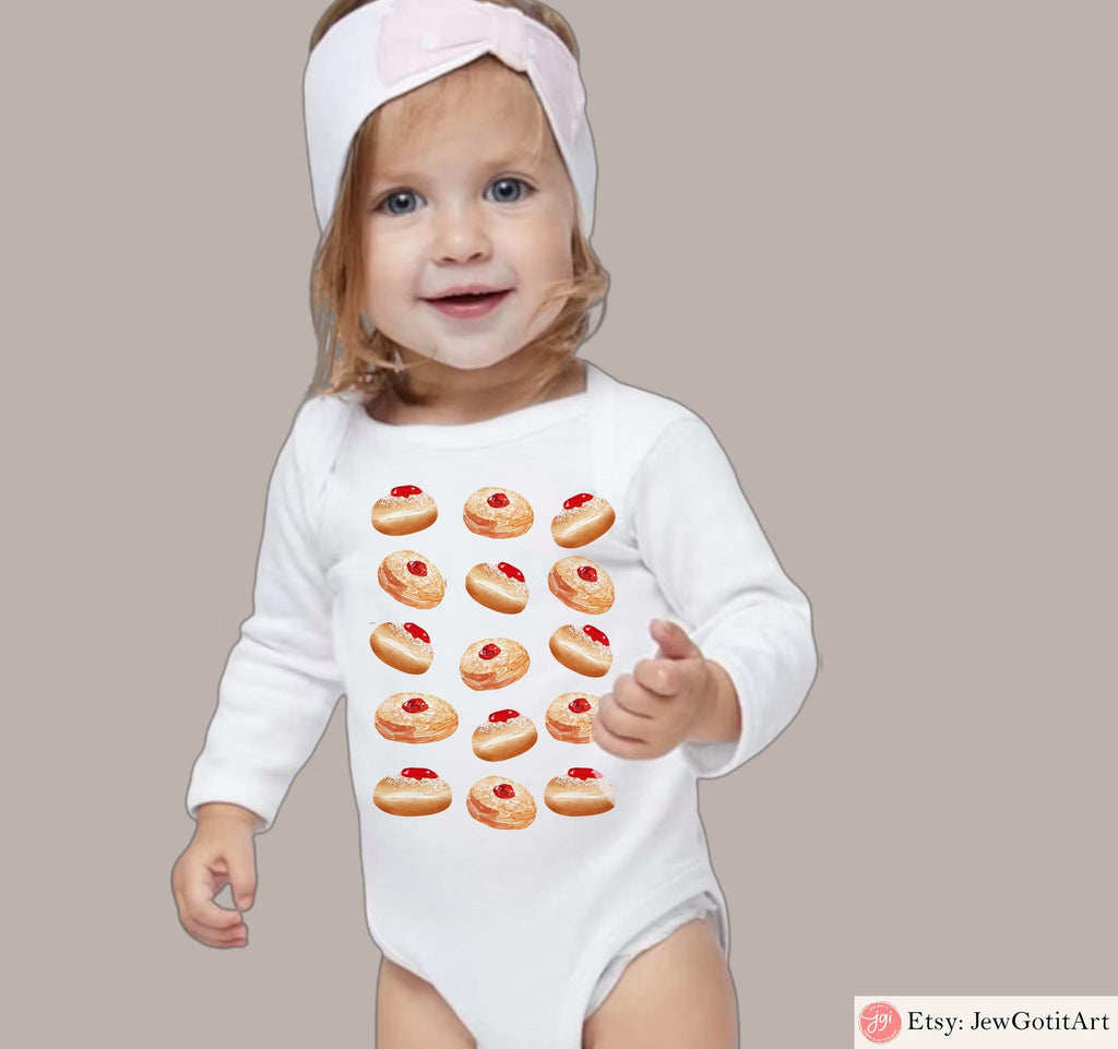 Hanukkah Donut Pajamas Family Matching Jelly Donut Shirt for Women Kid Men, and Babies Jewish Gift for Chanukah Holiday Onesies Donut Shirt