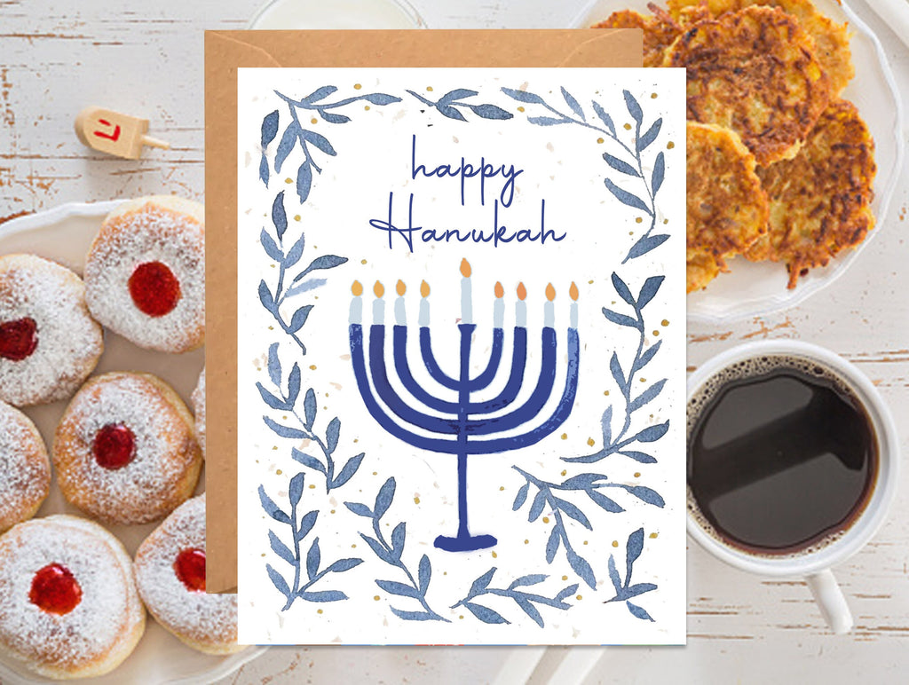 Beautiful Hanukkah Menorah Holiday Card, Happy Hanukkah Cards, Menorah, Chanukah Card, Holiday Card Set, Olive branches, Funny fun colorful