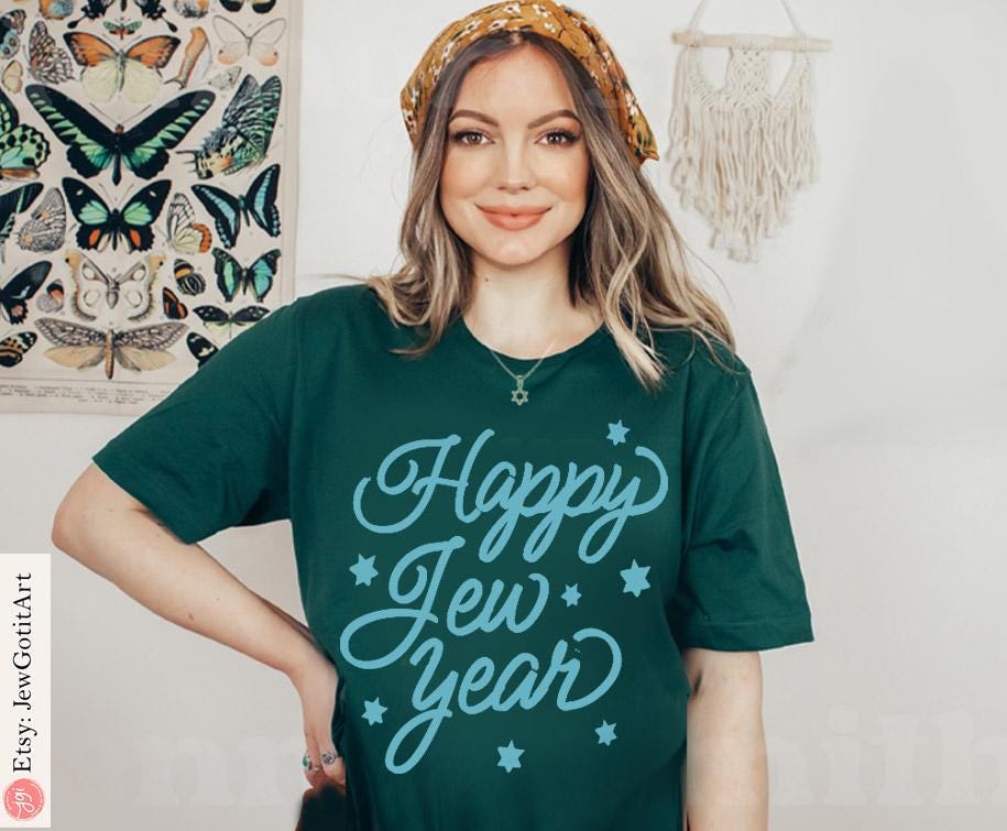 Happy Jew Year TShirt Rosh Hashanah Am Yisrael Chai graphic tees tshirt  jewish gift Israeli Artist Hashana Jewish Holiday Gifts Shana Tova