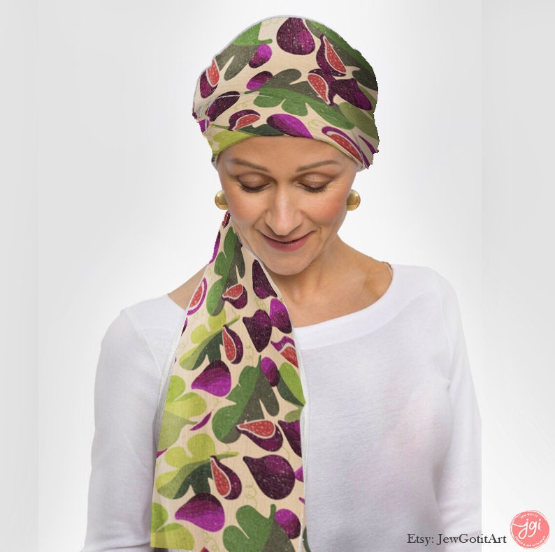 Figs of Israel Scarf Head Headwrap Fruit Scarves Women fabric Hair Cover Covering Jewish Israeli Artist Fruits Art Am Yisrael Chai Passover
