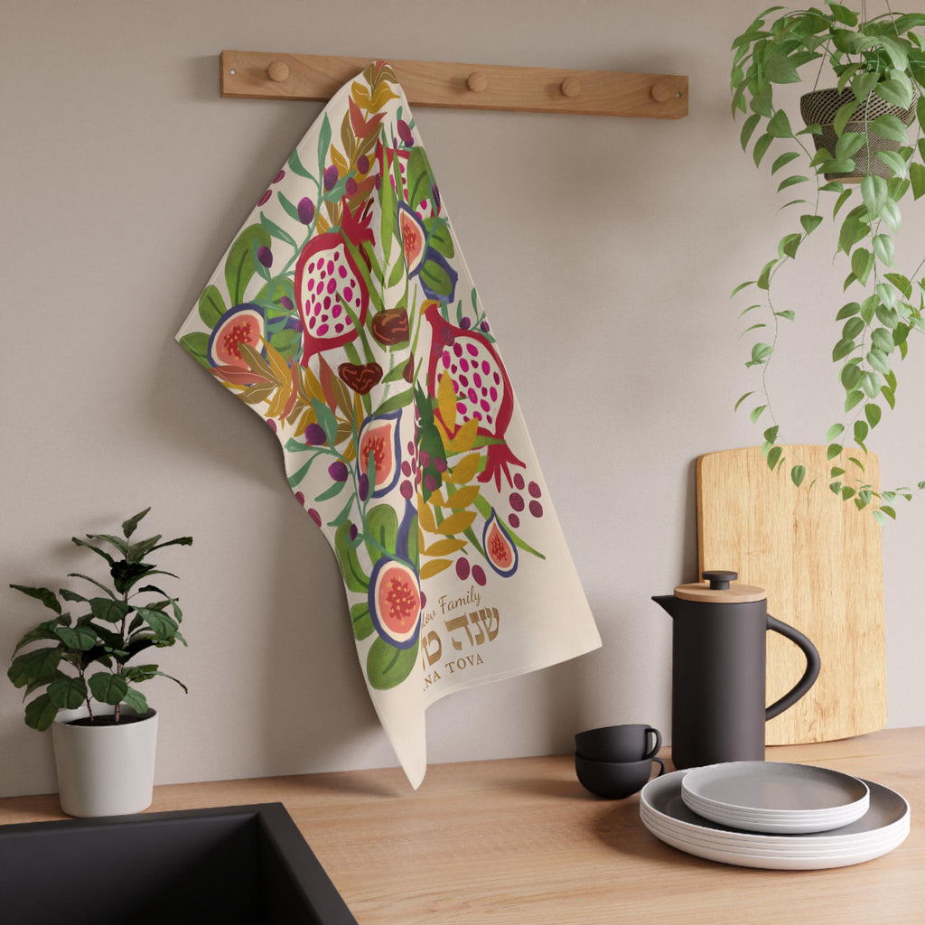 Shana Tova Table Runner, Rosh Hashanah Jewish gift Jewish holiday Israel 7 species apple honey, jewish art, table decor, custom personalized