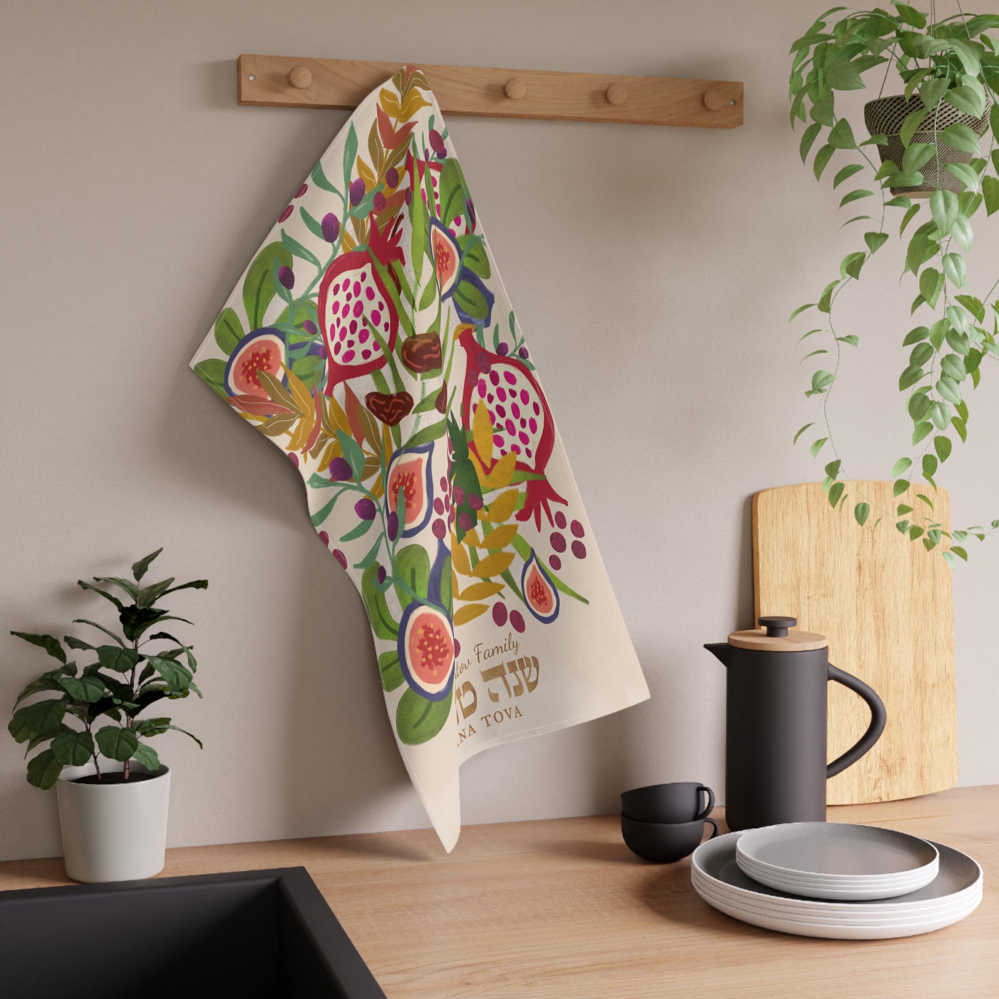 Shana Tova Table Runner, Rosh Hashanah Jewish gift Jewish holiday Israel 7 species apple honey, jewish art, table decor, custom personalized