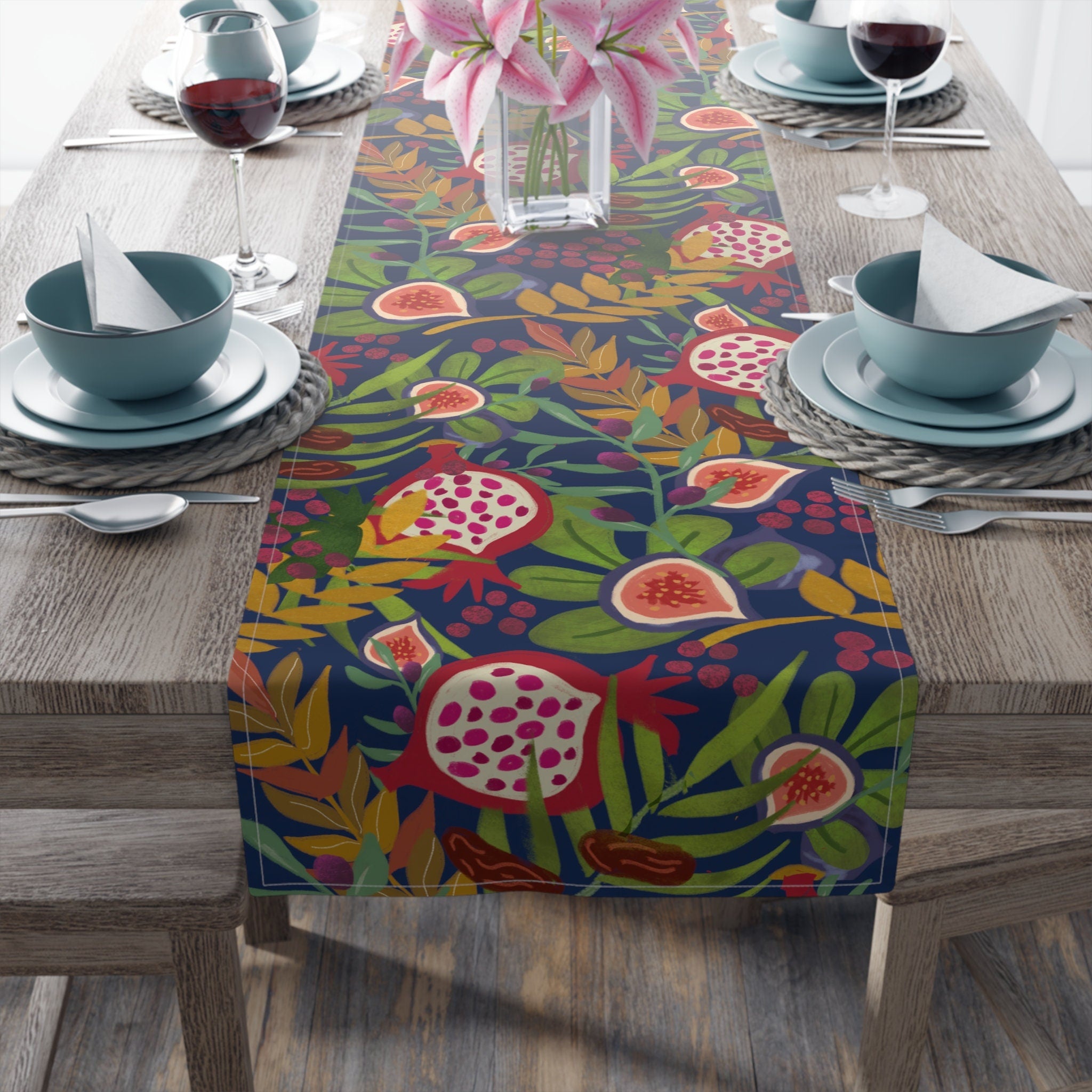 7 Species Israel Table Runner Jewish gift Shabbat Israel Art pomegranates Fruits Israel jewish gift jewish art Hanukkah gifts table decor