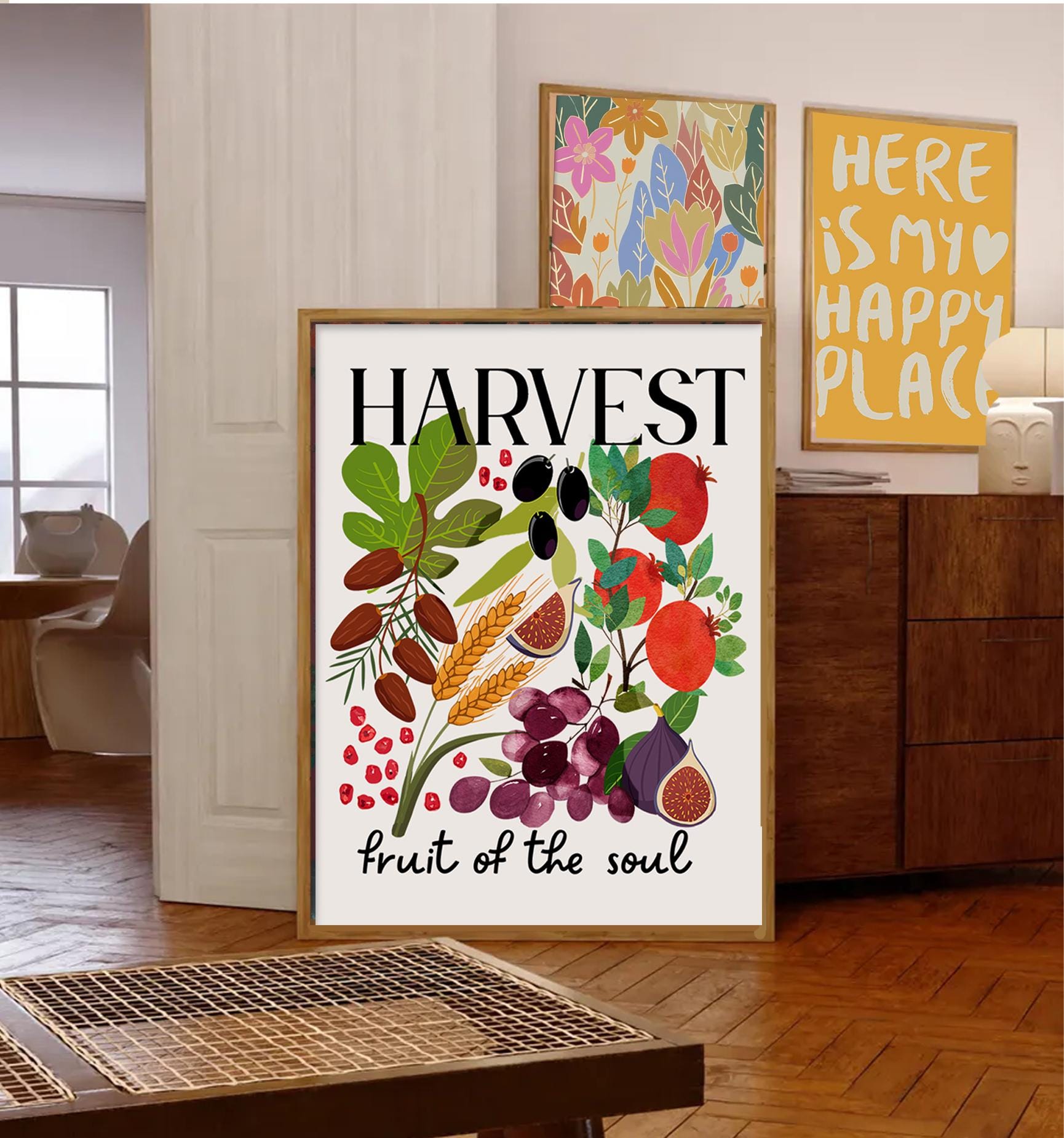 Harvest Wall Art 7 Species of Israel Botanical Print Shavuot Decor Farm Kitchen Art Jewish Holiday Gift Garden-Inspired Design Israel Art